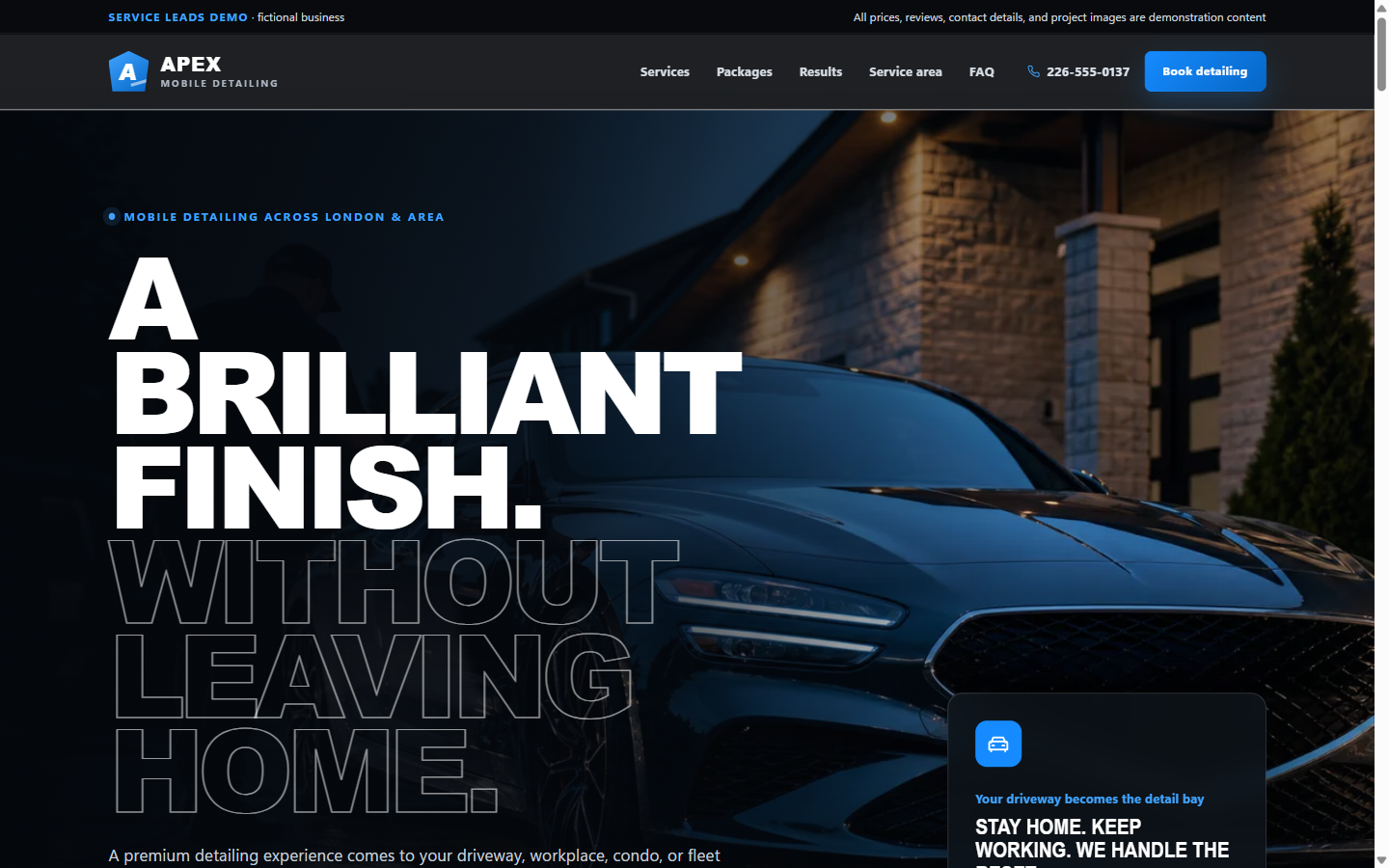 Apex Mobile Detailing desktop website