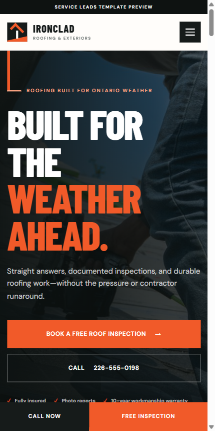 Ironclad Roofing Co. mobile website
