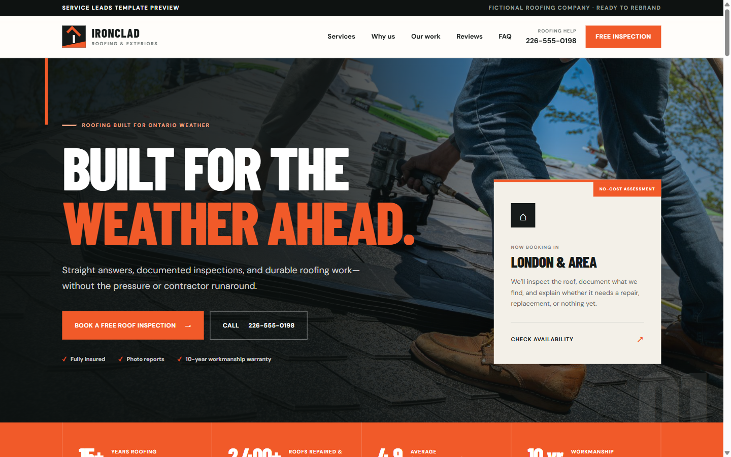 Ironclad Roofing Co. desktop website