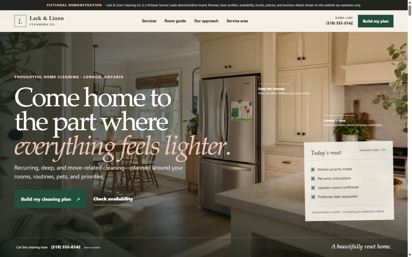 Lark & Linen Cleaning Co. desktop website