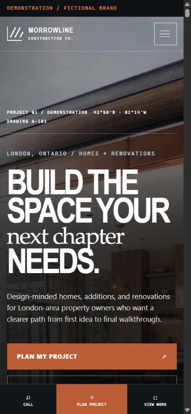 Morrowline Construction mobile website