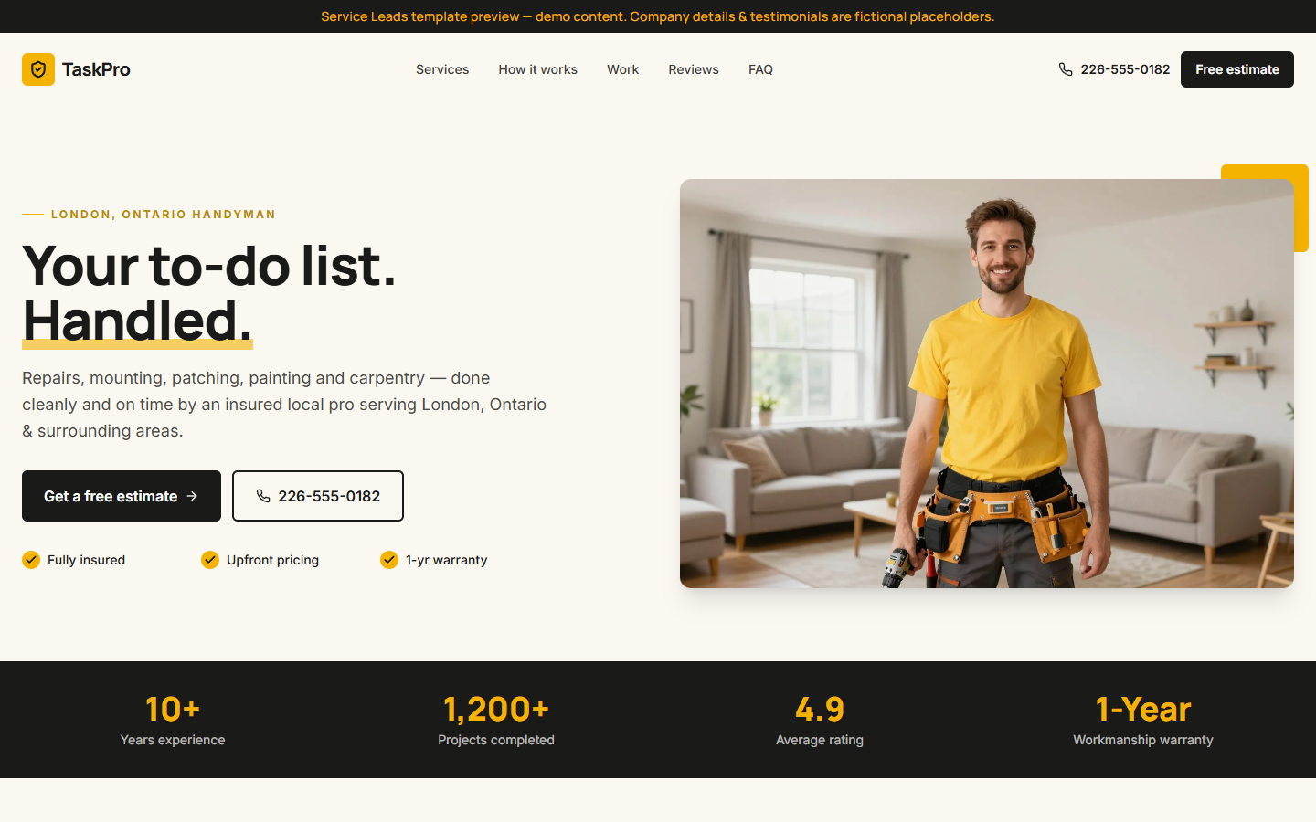 TaskPro Handyman Services desktop website